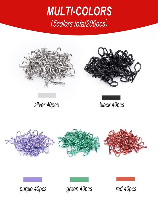 FriHobby 200 PCS Universal Bent RC Body Clips Colorful R Clips for All 1/10-1/16 Scale for Traxxas Redcat HPI Tamiya HSP Exceed RC Car Parts Crawler Truck Buggy Shell Replacement, 1.2 mm Rod - Image 2